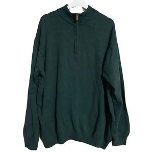 Oak Hill pullover XXL sweater 1/4 zip mock neck knit hunter green faux leather